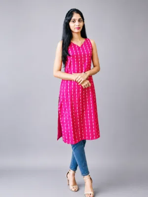 Cotton sleeveless pink kurta