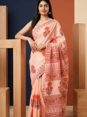 Hand block print cotton saree