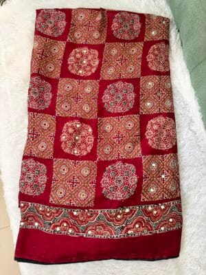 Ajrak Mirror work saree