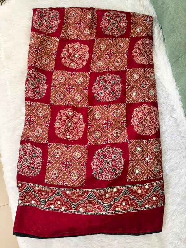 Ajrak Mirror work saree